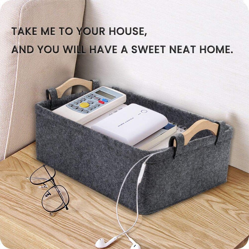 KWLET Small Storage Basket Soft Felt Collapsible Baskets Storage Bins for Cellphone Earphone Chargers Cables Make Up Shelf Fabric Drawers Storage Baskets Cute Storage Baskets Light Gray - Image 2